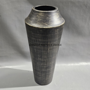 High Grade Black <b>Textured</b> Metal <b>Vase</b> Tall Cylindrical Shape with Tapered Neck Perfect for Modern Home and Office Decor - Product Image 1