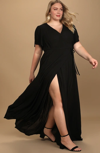 Vestido largo femenino de verano con corte frontal, traje largo de color liso para mujer - Product Image 3