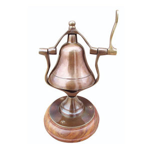 Campana de escritorio de latón Acabado en plata sobre base de madera Campana de escritorio de latón con temática náutica Metal de latón sobre Base de madera para decoración del hogar - Product Image 2