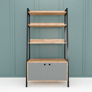 5-Tier Standing Type Iron Frame <b>Bookshelf</b> with Wood and Rubber Cabinet for Living Room-SFKS024 - Product Image 3