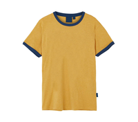 Moda zil gömlek Vintage stil kontrast kaburga boyun ve kollu erkek pamuk zil Tee özel Logo baskılı tişört üretici