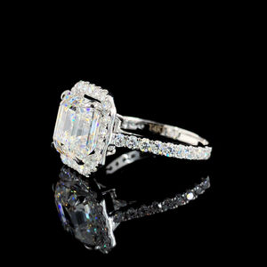 Anillos de diamantes moissanita de corte Esmeralda al por mayor, anillo de bodas listo para enviar, anillo de compromiso de oro blanco para mujer - Product Image 3