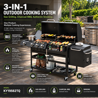 Barbecue extérieur double combustible gaz et charbon avec fumoir, four à pizza, grille en fonte, chariot et structure en acier moderne pour patio et jardin