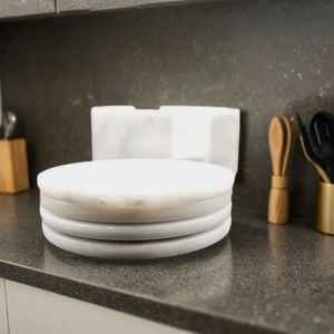 Juego de 6 Posavasos de Mármol Blanco, Posavasos de Piedra de Ónix Natural, Decoración de Mesa de Lujo - Product Image 1