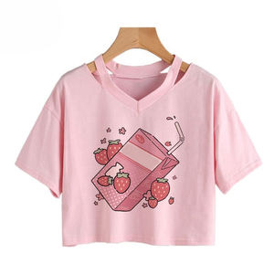 เสื้อยืดเอวลอยสำหรับผู้หญิงเสื้อยืดครอปผ้าฝ้ายโลโก้ออกแบบได้ตามต้องการ - Product Image 3