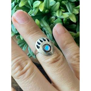 Navajo Handcrafted <b>Blue</b> <b>Opal</b> Sterling Silver Bear Claw <b>Ring</b> Size 6.25 - Product Image 2