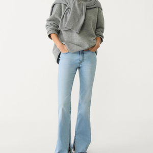 Nuevo mejor proveedor y fabricante de alta calidad 100% algodón Streetstyle Trend Pure Blue Washed Flare Pants Small Denim Pant - Product Image 6