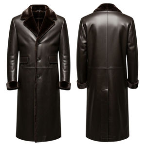 Custom Hot Selling <b>Men's</b> Casual Sheep Skin Leather Long Overcoat Winter High Quality New Design Best Selling 80% Goose Filled - Product Image 1