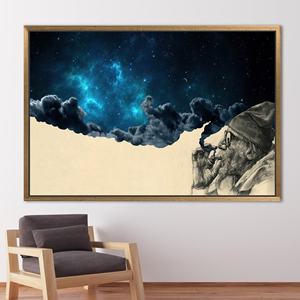 Modern Surreal Canvas Art: Smoking Out in Space Print,1P:Gold <b>Framed</b> - Product Image 1