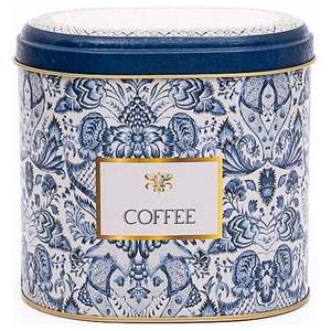 Motif décoratif bleu et blanc inspiré d'Azulejo Boîte de rangement décorative ovale en métal 1.4L 140x120x130mm - Product Image 1