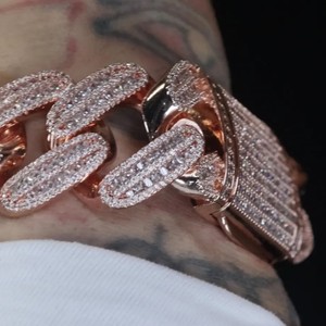 Pulsera de eslabones cubanos de oro rosa | Pulsera helada | Pulsera de diamantes Baguette de oro rosa | Pulsera de hip hop | Pulsera cubana grande - Product Image 3
