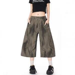 Personnalisé 100% coton hommes demi-corps lavé Denim Shorts tissé taille moyenne coupe ample Style décontracté loisirs Cargo OEM Service - Product Image 2