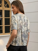 T-shirt d'été rétro pour femme à imprimé camouflage, manches courtes, en Spandex/Polyester, col souple, coupe ample, motif camouflage intégral, formel