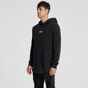 Sweat à capuche coupe longue pour homme, 100 % coton, coupe-vent, avec ourlet incurvé, personnalisable avec logo OEM, idéal pour le fitness – Vente en gros - Product Image 5