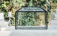 Boîte de rangement rectangulaire en verre transparent avec bord en acier inoxydable, grande boîte à souhaits, terrarium pour mariages, anniversaires et événements