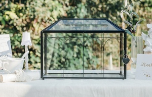 Boîte de rangement en verre pour décorations de mariages, anniversaires et événements, avec bordure en acier inoxydable, grande boîte à souhaits, terrarium, boîte à cartes, écologique - Product Image 6