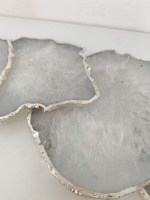 Sous-verres en Agate Naturelle Blanche Polie de Qualité Supérieure, Tranches Électroplaquées Argent, Décorations d'Intérieur Feng Shui