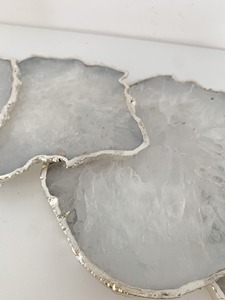 Posavasos blanco de ágata Natural para decoraciones del hogar, posavasos de cristal plateado galvanizado, venta al por mayor - Product Image 6
