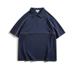 เสื้อโปโลผ้าถักสำหรับผู้ชายเสื้อยืดวินเทจเปิดไหล่ลงระบายอากาศทรงโอเวอร์ไซส์ - Product Image 2