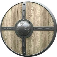 Escudo Vikingo de Estilo Antiguo en Madera Marrón, Escudo de Madera Preparado para Batalla Medieval, Técnica de Soldadura Metálica, Alta Calidad, Modelo de 24 Pulgadas, Regalo