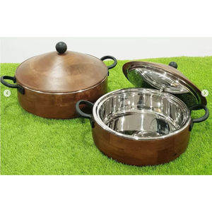 Calentador de alimentos moderno para Decoración de mesa hecho de madera de acero inoxidable con tapa martillada, cazuela para servir comida de mesa - Product Image 2