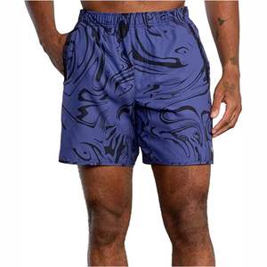 Pantalones cortos recortados de verano para hombre, pantalones cortos de gimnasio con dobladillo lateral y bolsillos, pantalones cortos recortados de poliéster sublimación de malla de cintura media - Product Image 2