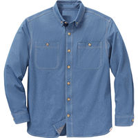Camisa de mezclilla informal elegante tejida ligera para hombre hecha a medida Bangladesh Color sólido Multi-bolsillos Primavera sin cuello