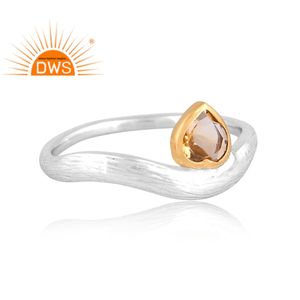 แหวนคลื่นพลอยซิทรินธรรมชาติทำจากเงินแท้ปรับแต่งได้ - Product Image 2