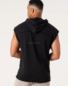 Men's Customized Sleeveless Hooded Yoga <b>Top</b> <b>High</b> Quality Breathable Quick Dry Solid Pattern <b>Low</b> Price 220g 100% Cotton Hollow - Product Image 3