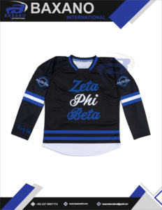 Maillot de hockey à manches longues en polyester de qualité professionnelle avec patchwork sublimé sur le devant, lettres grecques personnalisées, pour la sororité Zeta Phi Beta - Product Image 4