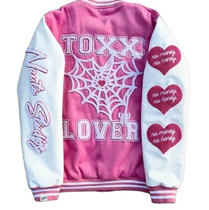 แจ็คเก็ตเบสบอลทรงบอมเบอร์แบบสั่งทำคุณภาพสูง สไตล์ไฮสตรีท แขนหนัง ปักลาย ปะติด ผ้าขนสัตว์ สำหรับฤดูหนาว แบบสองด้าน - Product Image 5