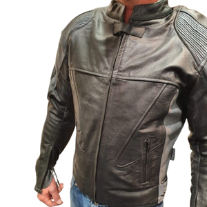 Men's Winter Custom Black/Grey Cowhide Leather Racing Motorbike Jacket with Windproof Breathable Full Sleeve Design - Product Image 4