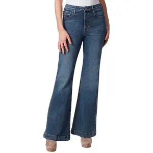 女性パラッツォジーンズmaブラックソリッド卸売高品質安いブループラスサイズ生地良い女性のミッドウエストジーンズ