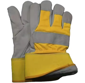 Premium Quality Heavy Duty Cowhide Grain Leather Work Gloves Fluorescent Rubberized Cuff Safety Rigger <b>Fur</b> Smooth Flexible - Product Image 3