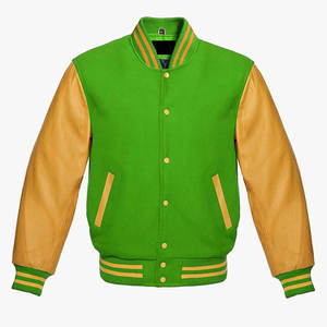 Blouson de baseball pour hommes décontracté Club Corp Letterman Corps en toile avec laine et manches en cuir originales Col montant - Product Image 2