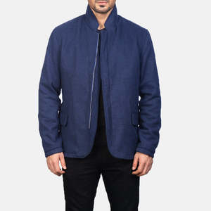 Chaqueta de Lana para Hombre Thomas, Azul, Estilo Casual de Invierno, Cuello Alto, Cierre de Cremallera Impermeable, Bordado Técnico, Tallas XS-XL - Product Image 1