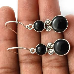 Nouveauté Design de luxe 925 argent Sterling naturel noir Onyx pierres précieuses boucles d'oreilles ethniques pour femme bijoux faits à la main en gros - Product Image 5