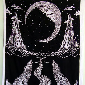 Tapisserie murale en coton, motif lune, loup, pentagramme, décoration intérieure, plusieurs couleurs, magnifique, par des consignateurs indiens - Product Image 1