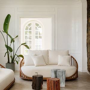 Sofá de Dos Plazas de Ratán con Acabado Marrón para Sala de Estar - Product Image 5