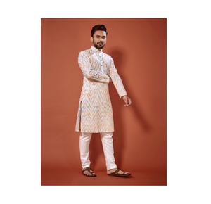 Walimah spécial concepteur fantaisie coton longue longueur en relief Kurta pleine longueur Chudidar pour hommes tenue de fête de mariage traditionnel - Product Image 1
