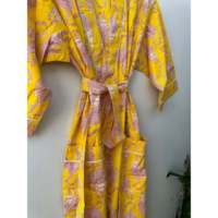 Robe kimono longue en coton 100% à imprimé animal jaune, col en V, à nouer, style bohème, décontractée, pour l'été