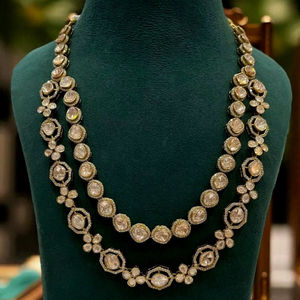 Kundan เครื่องประดับสีดำโรเดียมขัดชุดเครื่องประดับชุดสร้อยคอยาวสองชั้นสไตล์แฟนซี - Product Image 1