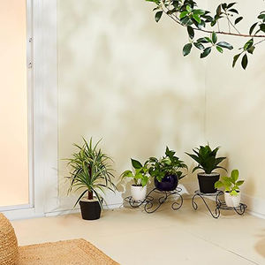 Support de pot de fleur en métal (noir, ensemble de 2, pour 4 jardinières) | Support de pot en métal pour plusieurs plantes | Intérieur/extérieur | - Product Image 5