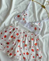 Ensemble de bralette en coton imprimé fraises pour femme avec dentelle, culotte shorty sans armatures, respirant et confortable