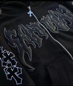 Nouveauté 2025 Survêtements pour hommes deux pièces style streetwear d'hiver à capuche, avec strass et impression sérigraphique personnalisée, 100% Coton - Product Image 3