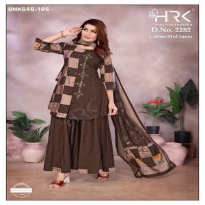 Elegante Kurti Plazzo y Dupatta de Seda Romana con Estampado y Trabajo a Mano, Compra en Línea en India al Precio Más Bajo - Product Image 1