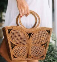 Anyaman tangan warna alami air Hyacinth jerami modis tas tangan tas pantai tali bahu musim panas tas bahu