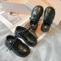 Chaussures habillées noires pour enfants, en cuir, à lacets/à scratchs, semelle épaisse antidérapante, pour uniforme scolaire, vente en gros OEM ODM