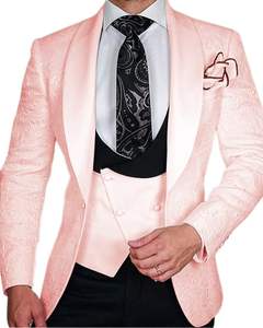 Venta al por mayor caliente 05% de descuento hombres 3 piezas vestido Slim Fit Casual esmoquin Partywear lujo Rosa novio vestido nuevo Formal Homme vestido - Product Image 4