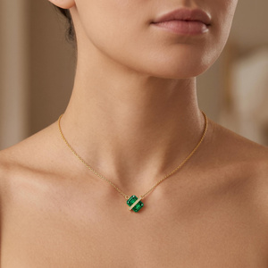 Luxury Gold <b>Necklace</b> with Large Green Gemstone and Sparkling Clear Stones Elegant Women’s <b>Statement</b> Pendant Jewelry - Product Image 3